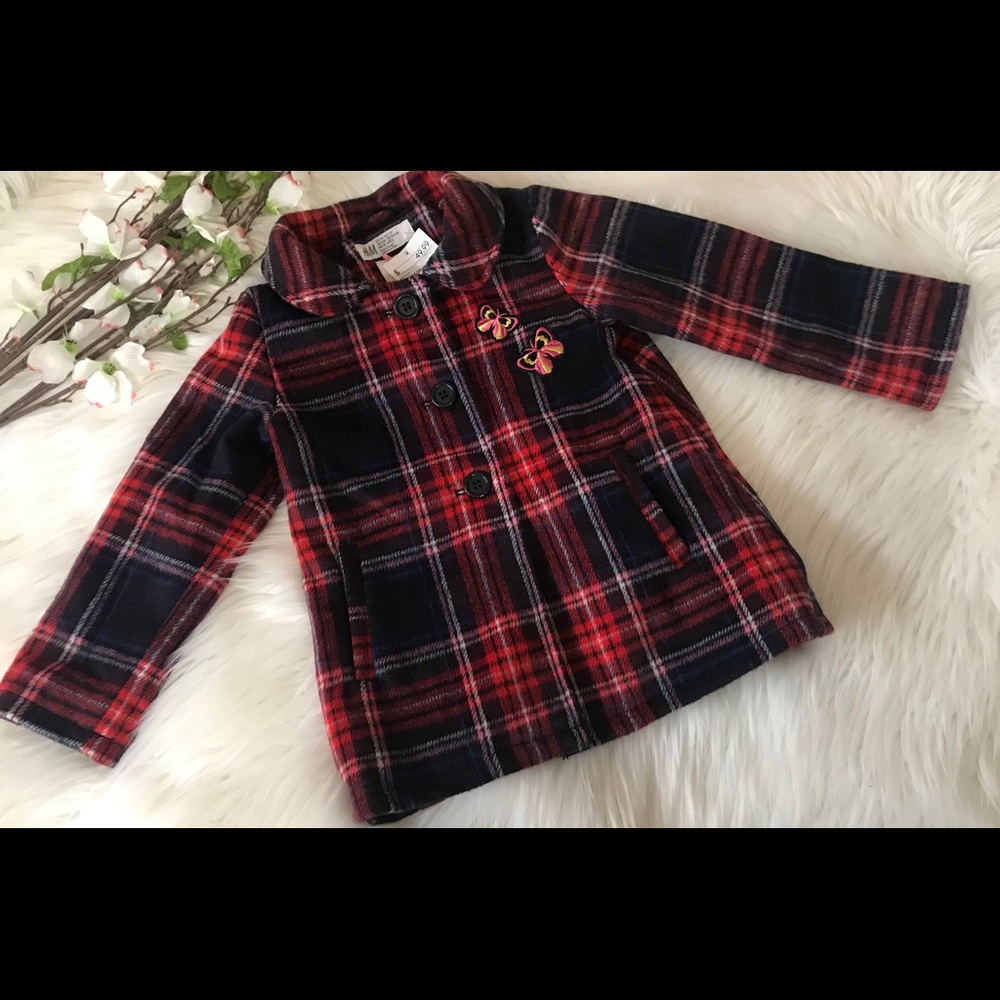 H&M Toddler Girl Plaid Wool Blend Coat